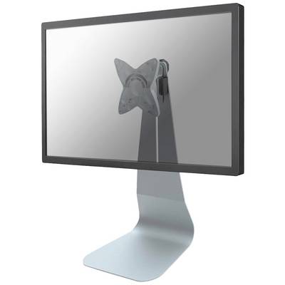 Monitor met een gespiegeld scherm op een moderne metalen standaard, gezien van opzij.