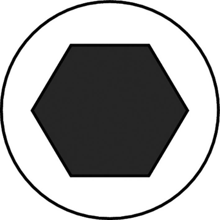'Zwart zeshoek in een witte cirkel.'