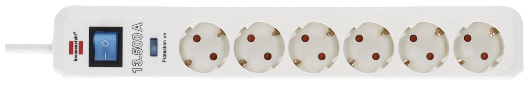 Zeszuil stekkerdoos met overspanningsbeveiliging, een rode schakelaar en LED-indicatie, geschikt voor huishoudelijk gebruik.