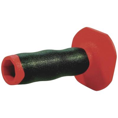 Een rode, zeshoekige moersleutelgreep van rubber met een gestructureerde greep voor een betere grip.