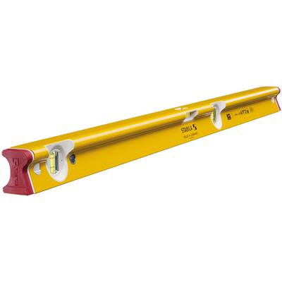 Gele waterpas in perspectivisch aanzicht, met twee libellen voor het meten van horizontale en verticale posities. Perfect voor bouwwerkzaamheden.