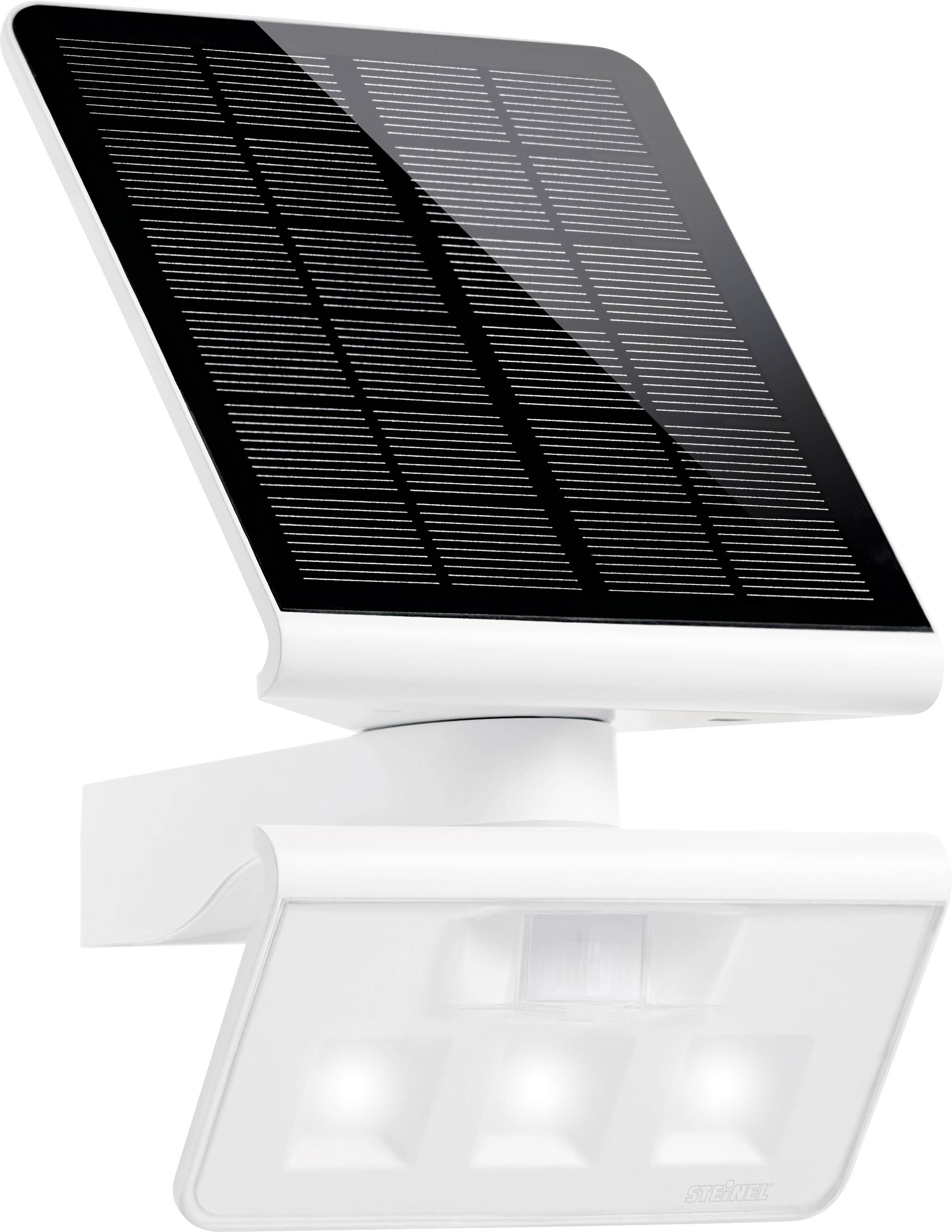 Zonne-energiegedreven buitenlamp met vier LED's en zonnepaneel, geschikt voor efficiënte verlichting buitenshuis overdag en 's nachts.