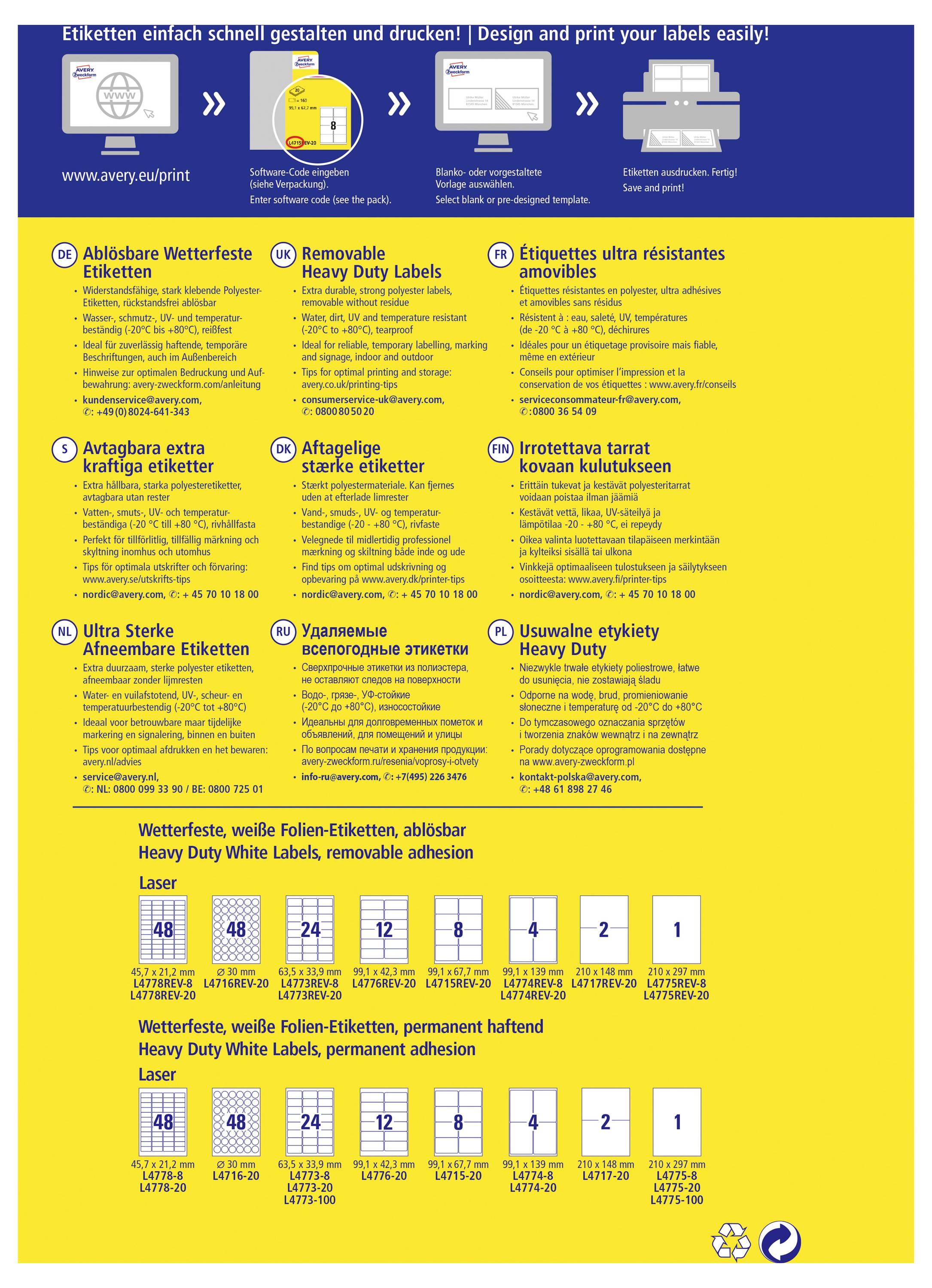 Avery-Zweckform L4716REV-20 Folie-etiketten Ø 30 mm Folie Wit 960 stuk(s) Weer verwijderbaar Laser (kleur), Laser (zwart-10