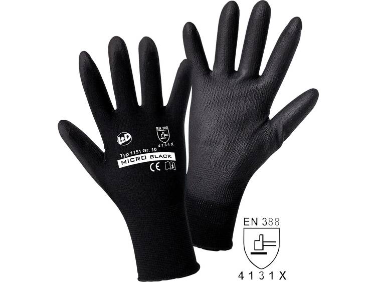 Worky 1151 Fijngebreide handschoen MICRO black 100% nylon met PU-coating Maat 9