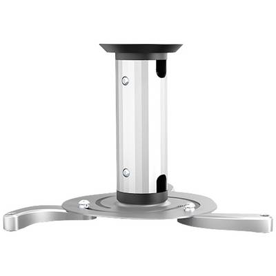 Metalen projectorhouder met verstelbare arm en bevestigingsschroeven. Geschikt voor plafondmontage van een projector.