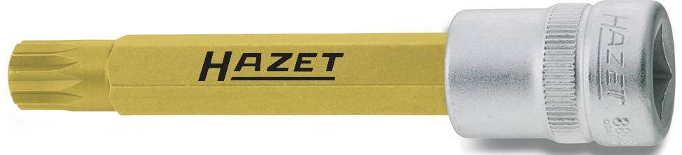 Een gele Hazet-gereedschapsopzetstuk met zilveren aansluiting, geschikt voor werkzaamheden in de autobranche voor schroef- en boutbewerkingen.