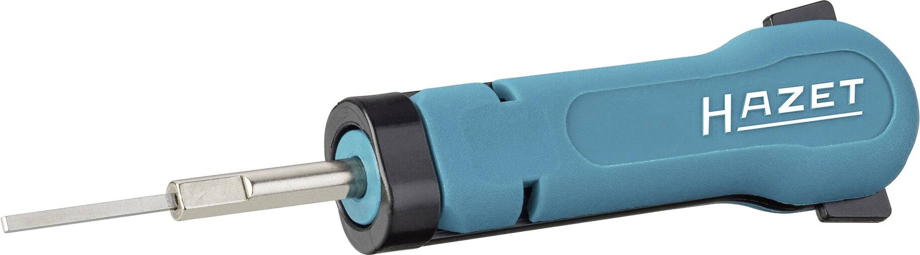 Een blauwe schroevendraaier met de opdruk 'HAZET' op de steel.