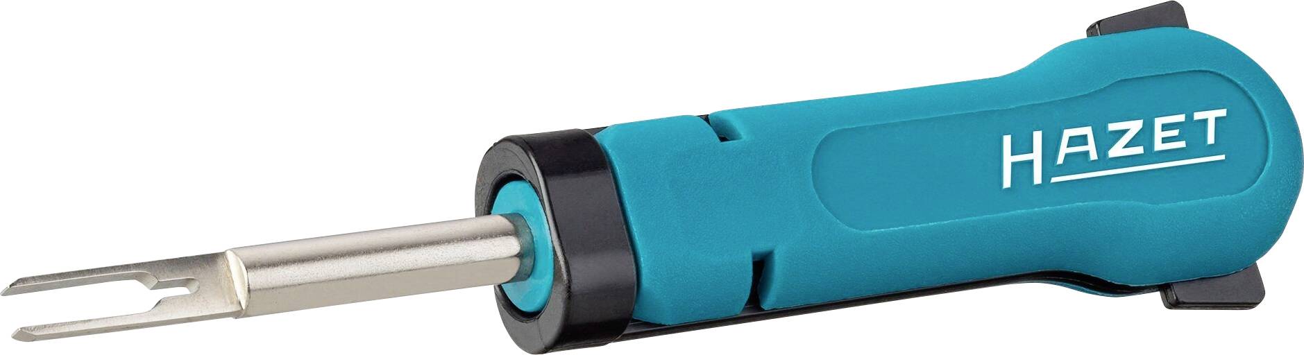 Een blauwe kunststof handgreep-tool van Hazet met een lang, smal metalen deel dat eruitziet als een vork.