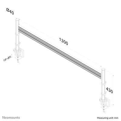 Montagehandleiding voor een rechthoekige metalen beugel met de volgende afmetingen: lengte 1300 mm, breedte 40 mm, instelbare hoogte 15-85 mm.
