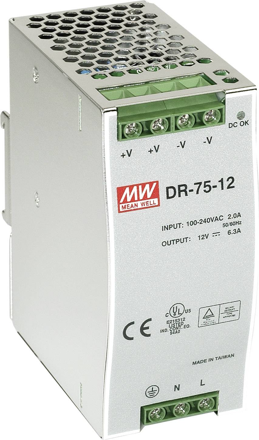 Mean Well DR-75-12 DIN-rail netvoeding 12 V/DC 6.3 A 76 W 1 x | Conrad.nl