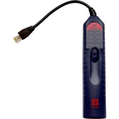 Een handig netwerk-testapparaat, model 'Psiber LanMaster 26', met RJ45-connector voor kabelmetingen en diagnosefuncties.