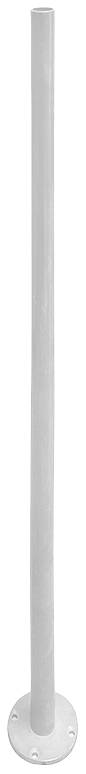 Witte, verticale metalen stang met een ronde voet en drie bevestigingsgaten, rechtop staand.