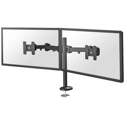 Twee computermonitoren naast elkaar gemonteerd op een zwenkarm. Elke monitor is draai- en kantelbaar, ideaal voor ergonomisch werken.