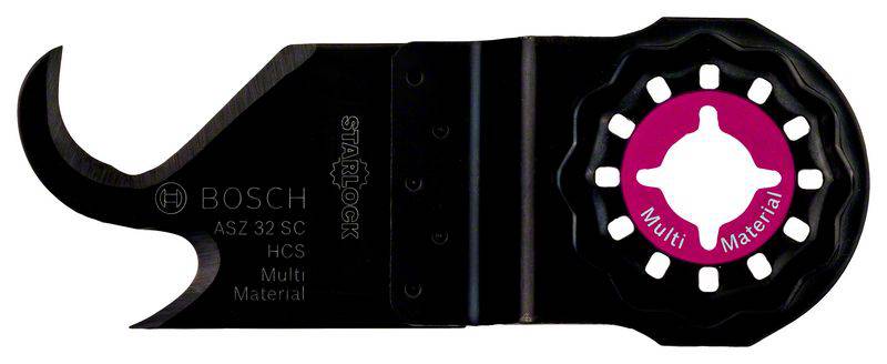'Bosch STA-LOCK ASZ-32 SC' gereedschapsopzetstuk, grotendeels zwart, met roze midden. Geschikt voor multi-materiaal toepassingen.