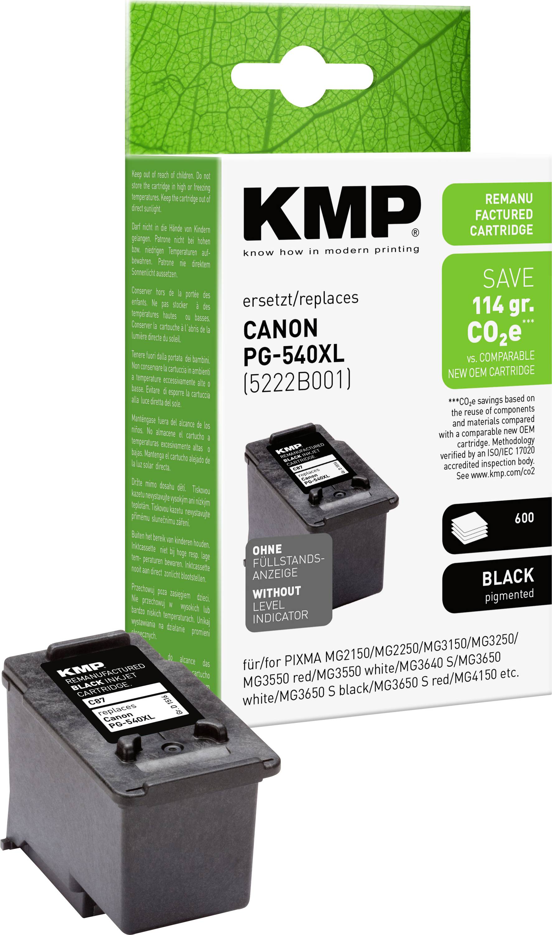 KMP Inktcartridge vervangt Canon PG-540 XL Compatibel Zwart C87 1516,4001