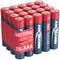 Twintig AAA-alkalibatterijen in één verpakking, gemerkt met 'Alkaline Batterij' en 'German Quality Check'.