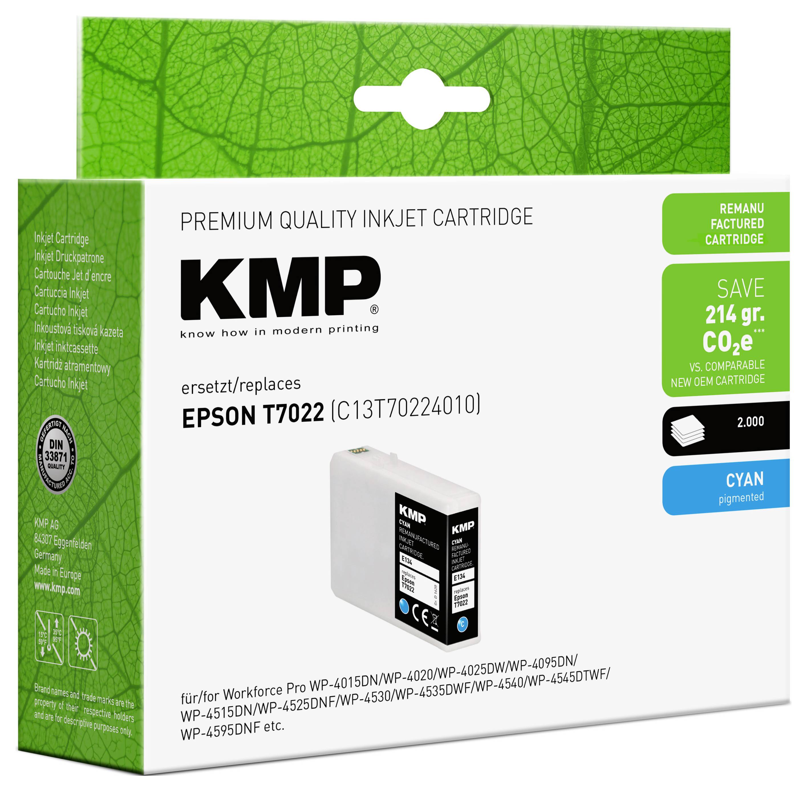 KMP Inktcartridge vervangt Epson T7022 Compatibel Cyaan E134 1620,4003 — Photo 2 sur 2