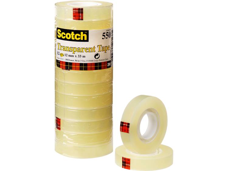 Scotch plakband transparant 550 (l x b) 33 m x 12 mm Transparant 5501233 3M Inhoud: 12 rollen