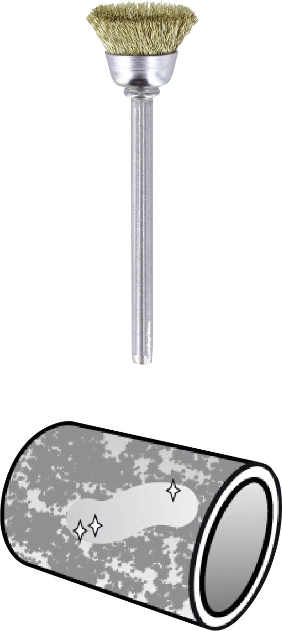 'Draadborstopzetstuk naast een gepolijste, glanzende metalen cilinder.'