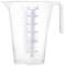 Maatbeker met handgreep toont meetschaal van 0 tot 3000 ml en 0 tot 3 liter.