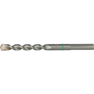 Een metalen spiraalboor met een zilveren schacht en een bronzen snijpunt, horizontaal weergegeven op een witte achtergrond.