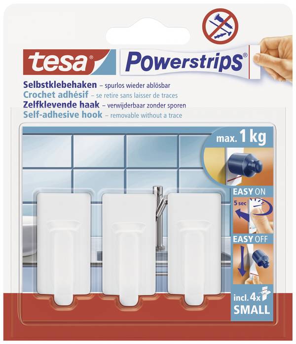 tesa POWERSTRIPS® Zelfklevende haak Small Classic  Wit Inhoud: 3 stuk(s)