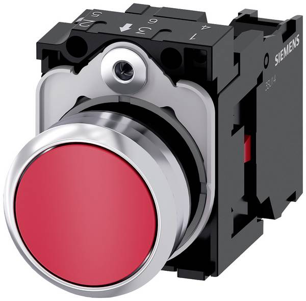 Siemens 3SU11500AB201CA0 3SU1150-0AB20-1CA0 Druktoets Metalen frontring, Hoogglans, Bedieningsknop vlak Knop Rood   1 stuk(s)