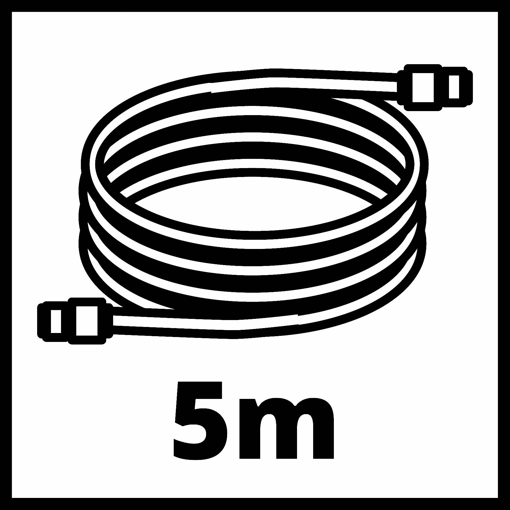 Een symbool toont een opgerolde slang met daaronder de lengteaanduiding '5 m'.