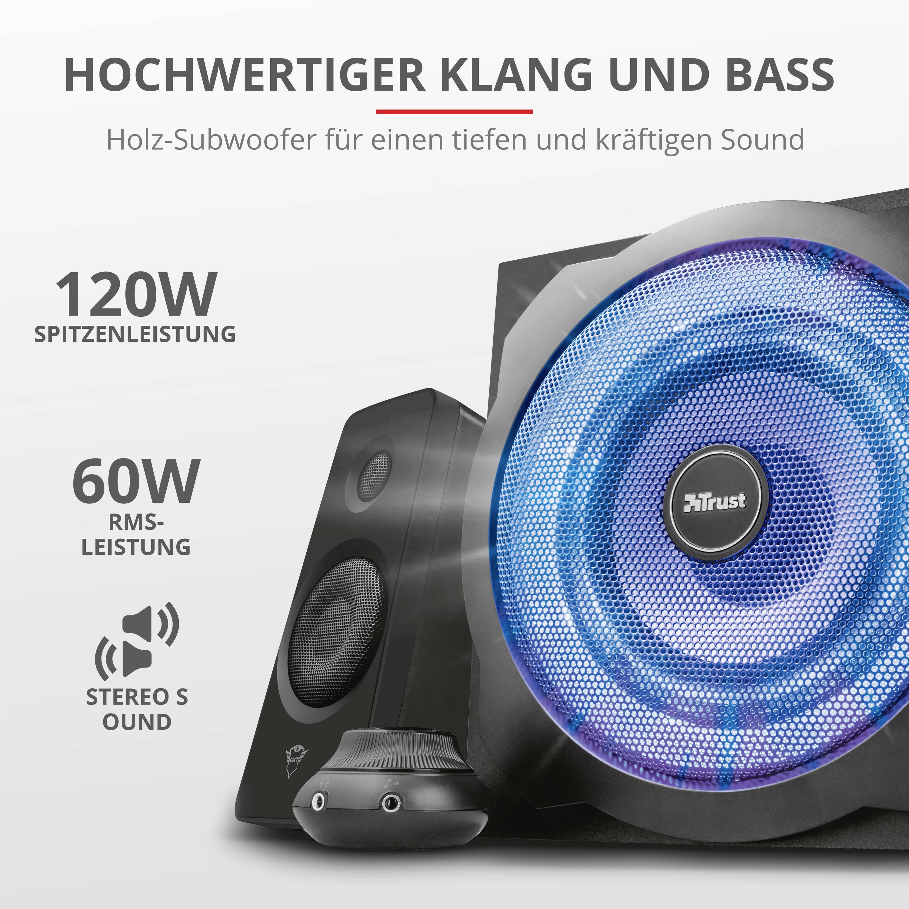 Trust GXT 628 2.1 Tytan LED 2.1 PC-luidsprekers Kabelgebonden 120 W Zwart, Blauw-9