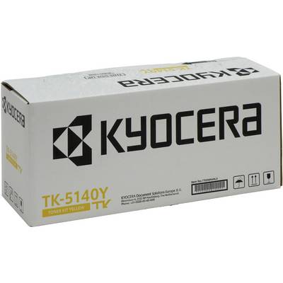 Kyocera TK-5140Y Tonercassette Geel, kartonnen verpakking met logo en productinformatie voor een printertonerkit.