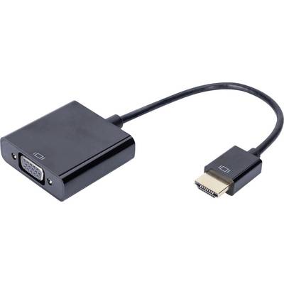 'Een zwart HDMI-naar-VGA-adapterkabel met HDMI-stekker aan de ene kant en VGA-aansluiting aan de andere kant.'