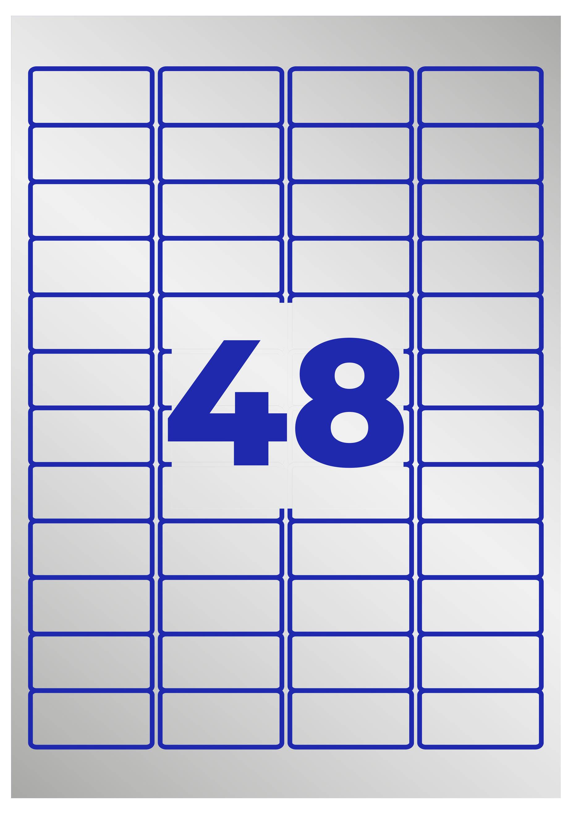 Een tabel met 48 lege vakjes; het getal '48' staat groot in het midden.