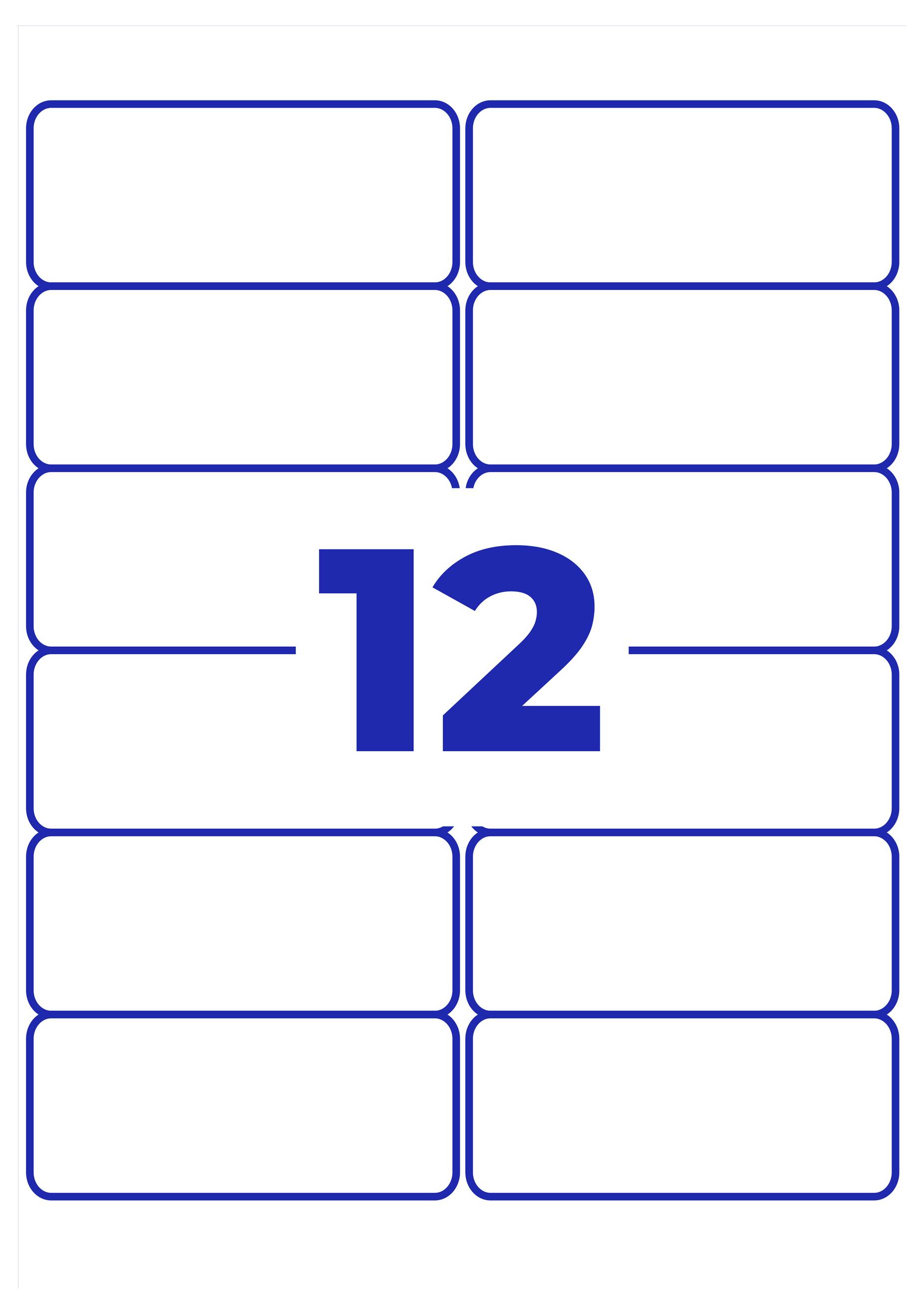 Grafische sjabloon met acht lege, afgeronde rechthoeken in twee kolommen; in het midden staat groot het blauwe getal '12'.