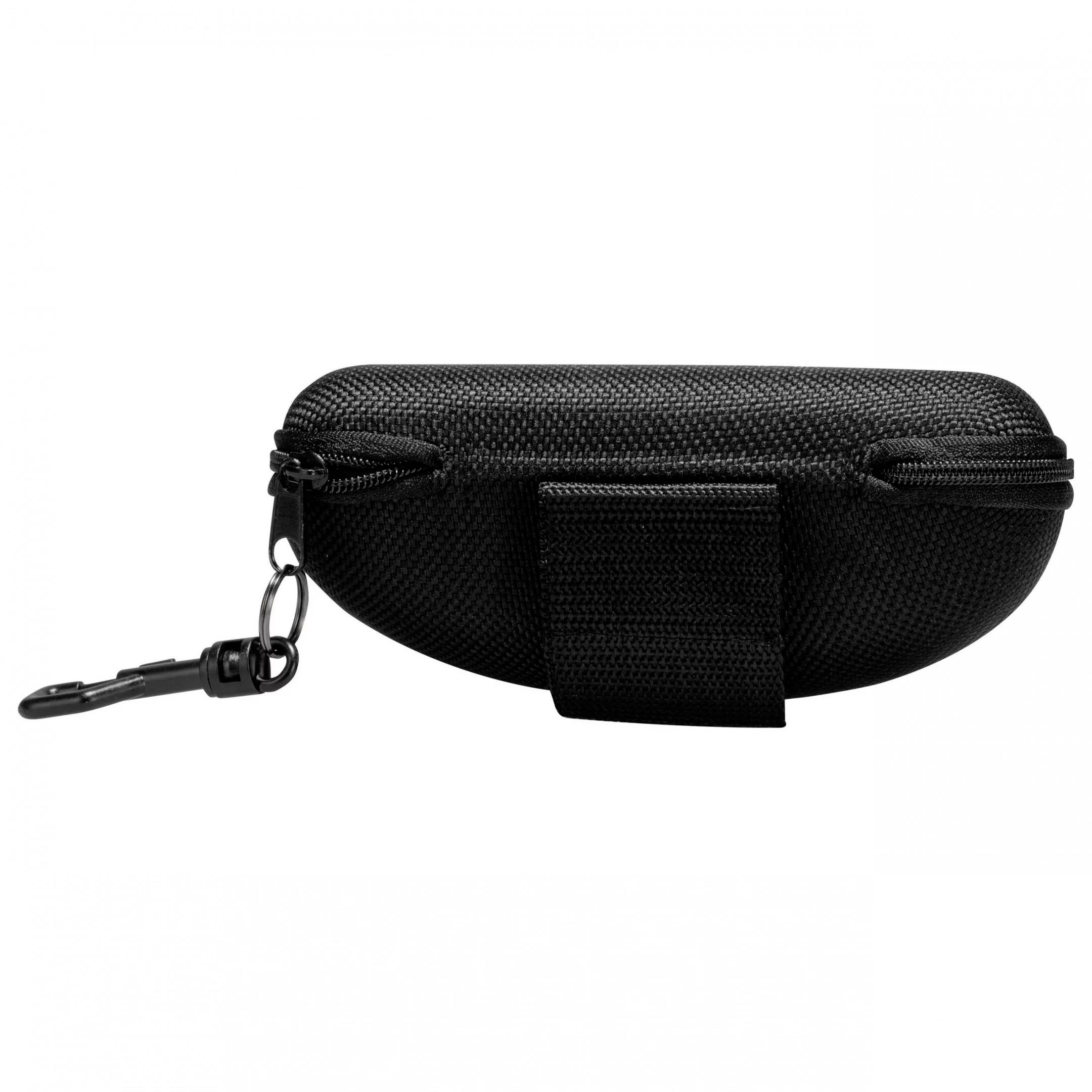 Zwart, rechthoekig etui met rits en karabijnhaak aan de zijkant. Ideaal voor het opbergen van kleine voorwerpen.