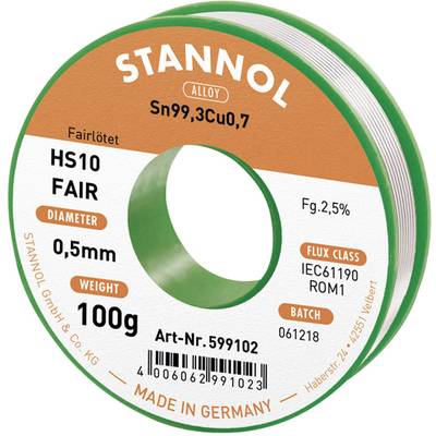 Stannol HS10-Fair Soldeertin Spoel Sn99,3Cu0,7 ROM1 100 g 0.5 mm