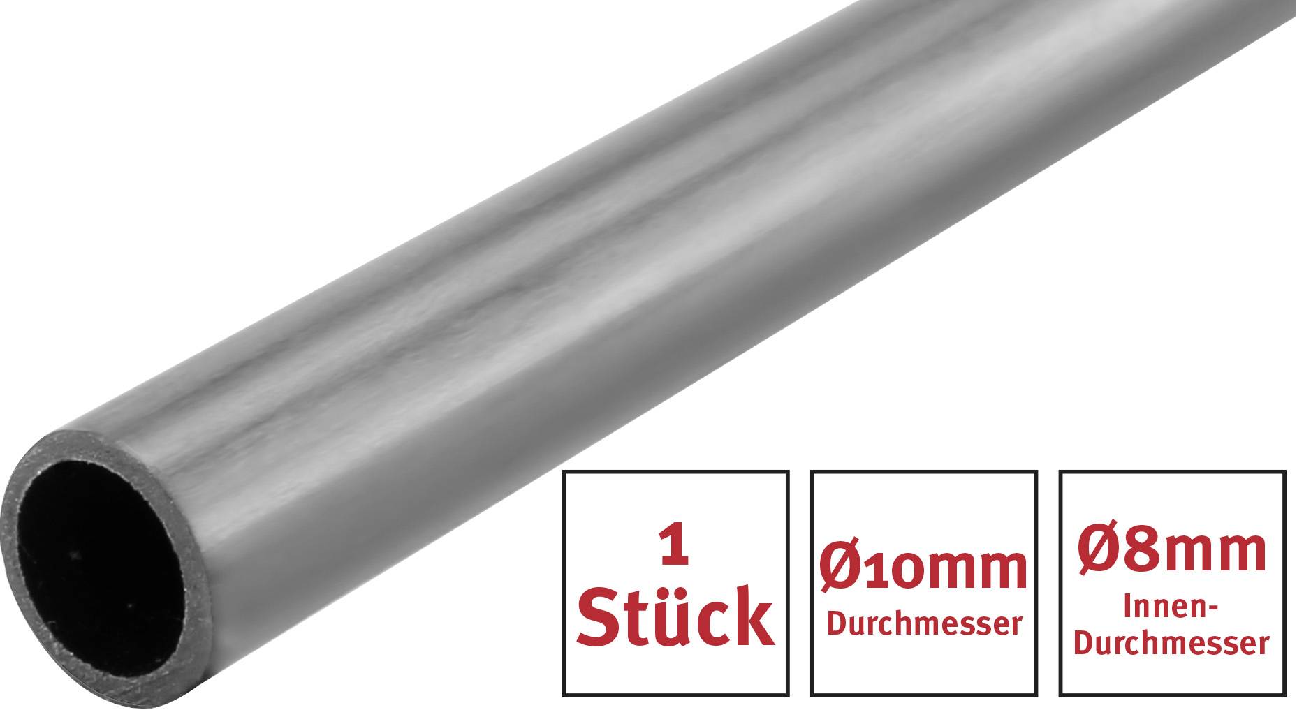 Grijs rond buizje; Opschrift: '1 stuk, Ø10mm diameter, Ø8mm binnendiameter'.