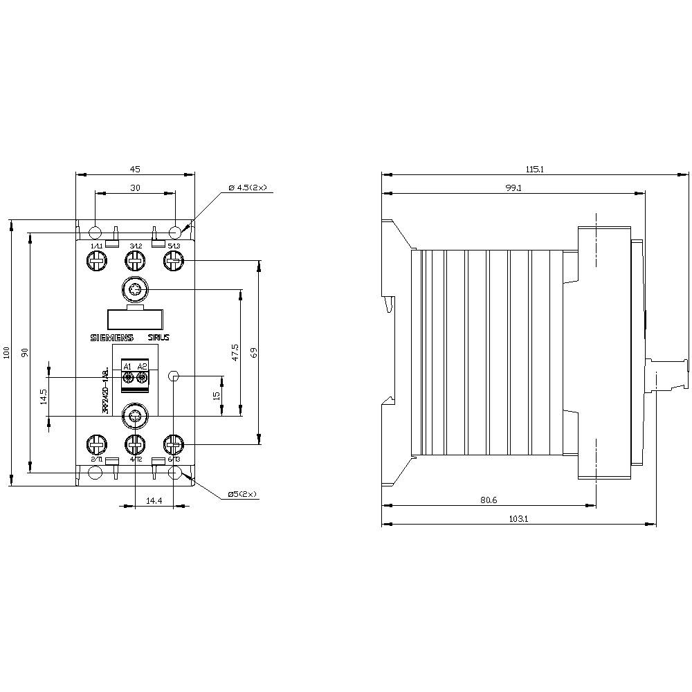 Technische tekening van een elektromechanisch onderdeel met verschillende afmetingen en specificaties.