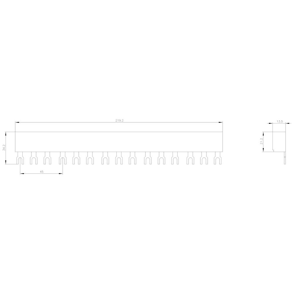 Technische tekening van een stekkerverbinding met nauwkeurige afmetingen: lengte 2337 mm, breedte 45 mm, hoogte 135 mm. Toont 16 contactpunten.