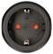 Zwarte opbouw stopcontact met twee ronde openingen en aardingssymbool, spanning 16A, 250V.