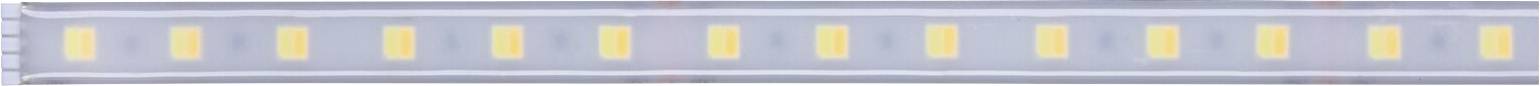 Close-up van een LED-strip met gelijkmatig verdeelde gele chips in een transparente behuizing.