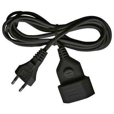 Zwarte Europese twee-pins stroomkabel met gelijk gevormd stekkerconnector, opgerold op witte achtergrond.