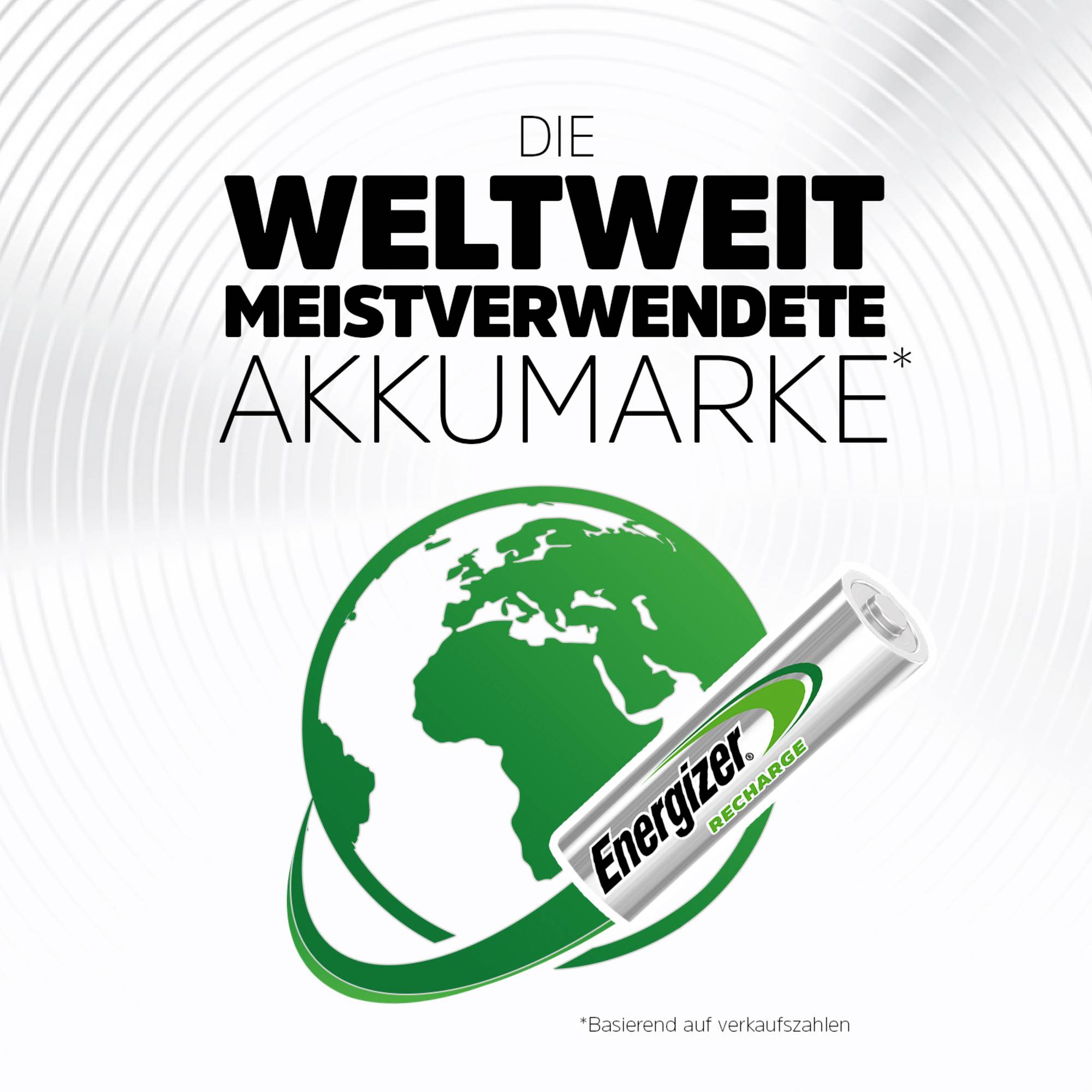 Een Energizer-batterij voor een wereldkaart. Tekst: 'De meest gebruikte batterijmerken ter wereld'. Gebaseerd op verkoopcijfers.