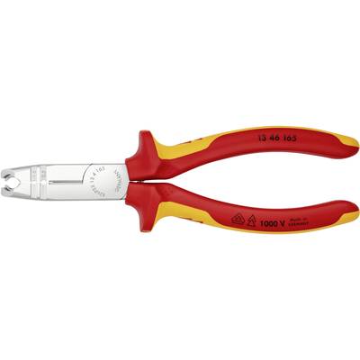 Elektrische striptang met rood-gele kunststof handgrepen en geïsoleerd metalen snijhoofd, geschikt voor werkzaamheden tot 1000 V.
