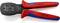 Een rode en blauwe krimptang van het merk Knipex, modelnummer 975125. Geschikt voor Micro-Fit aansluitingen en draadmaten AWG 30-20.