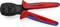 Tang met rode en blauwe handgreep, voor het crimpen van connectoren. Gemarkeerd met 'Knipex', 'Micro-Fit', geschikt voor AWG 30-20.