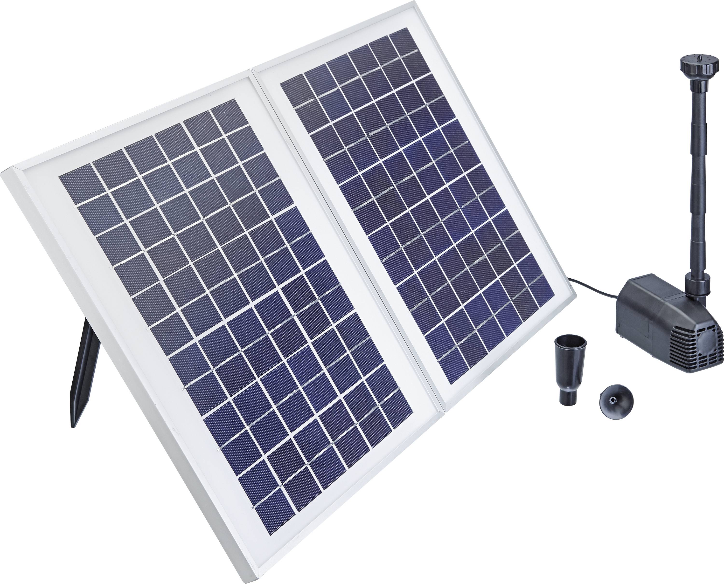 'Een zonnepaneelset bevat twee panelen, een pomp en een mondstuk, ontworpen voor een efficiënte energievoorziening en eenvoudige installatie in tuinen.'