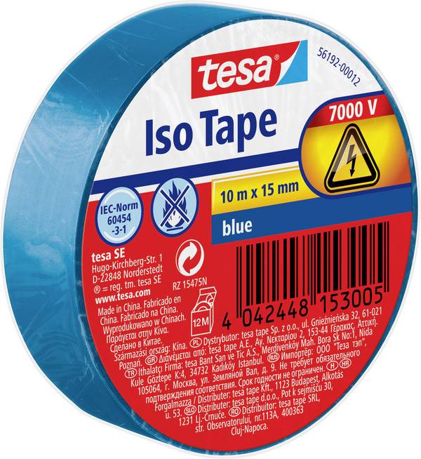 tesa  56192-00012-22 Isolatietape  Blauw (l x b) 10 m x 15 mm 1 stuk(s)