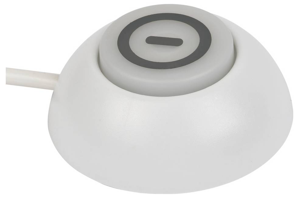 Een ronde, witte drukknop met een minteken in het midden.