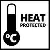 'WARMTE BESCHERMD' naast een gestileerd thermometer met een gradenteken.