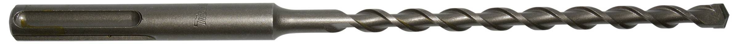 Lange, geboorde metalen bout met een spiraalvormige schacht, gebruikt in bouw- of ambachtelijke toepassingen.
